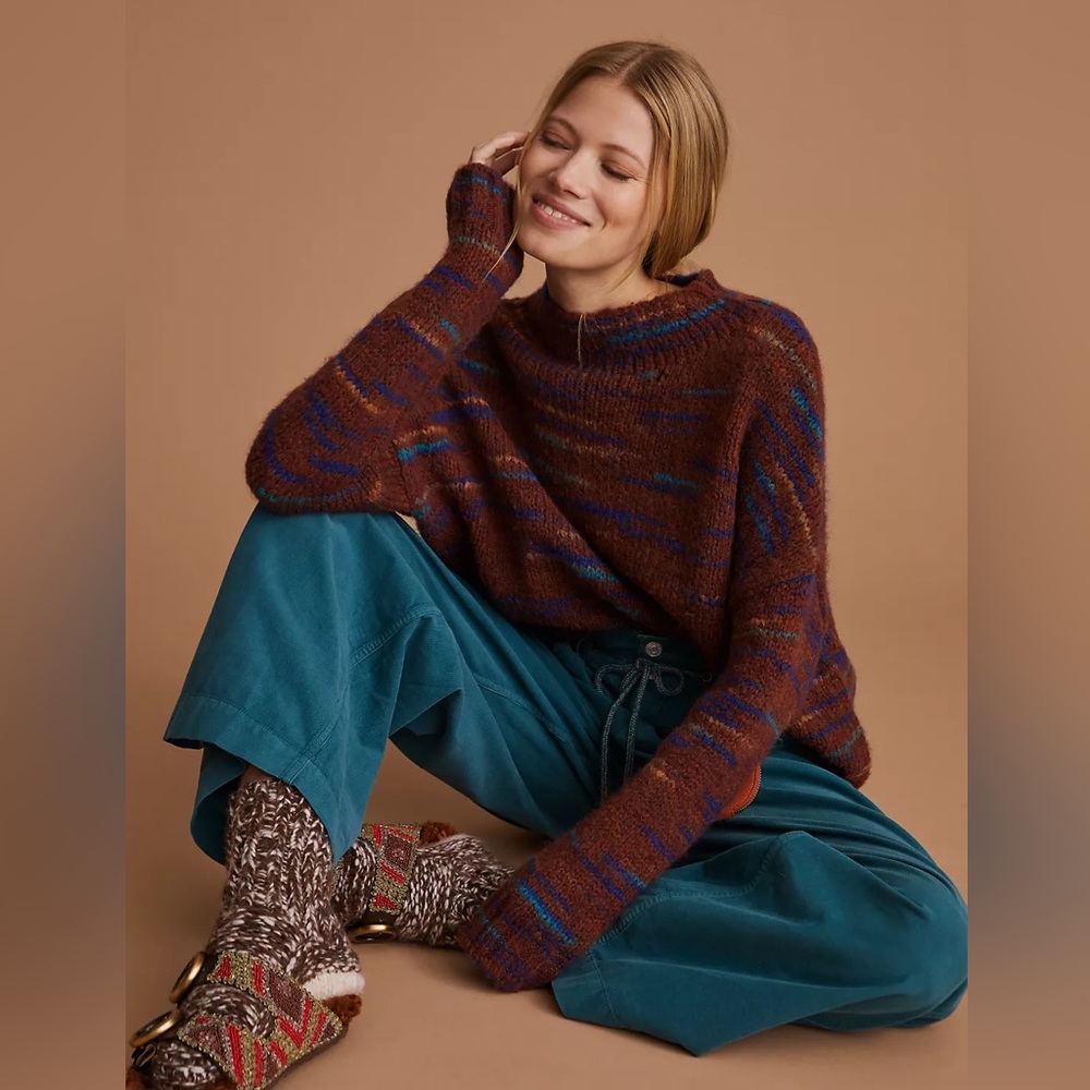 Anthropologie Space-Dyed Mock Neck Sweater Rust color